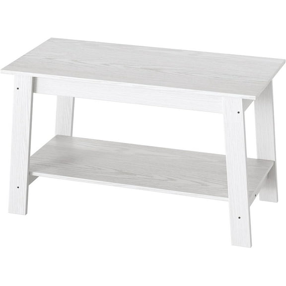 2-Tier Coffee Table for Living Room, Farmhouse Coffee Table with Storage Shelf, Rectangular Center Table, Farmhouse Wood Coffee Table, Modern TV Stand for Small Spaces, White