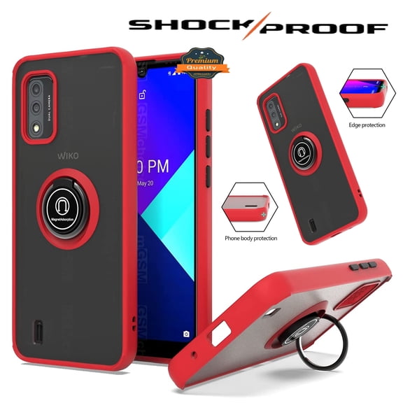 Case for Wiko Ride 3 Matte Translucent with Ring Stand /Kickstand (Work with Car Mount) Hybrid Shockproof Armor Bumper Cover for Wiko Ride 3 by Xcell - Red