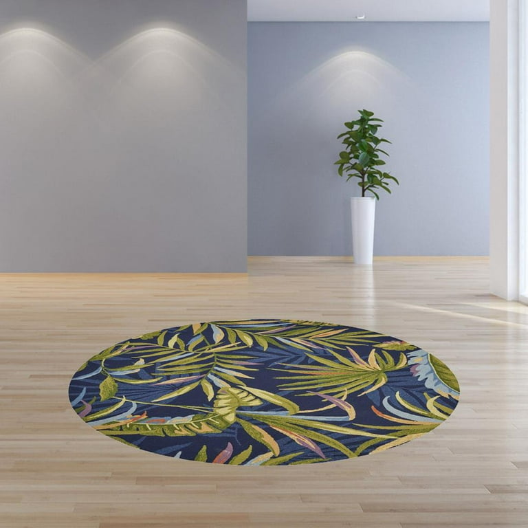 8'X10' Ink Blue Hand Hooked Uv Treated Oversized Tropical Leaves Indoor Outdoor Area Rug 8'X10' Ink Blue Hand Hooked Uv Treated Oversized Tropical Leaves Indoor Outdoor Area Rug