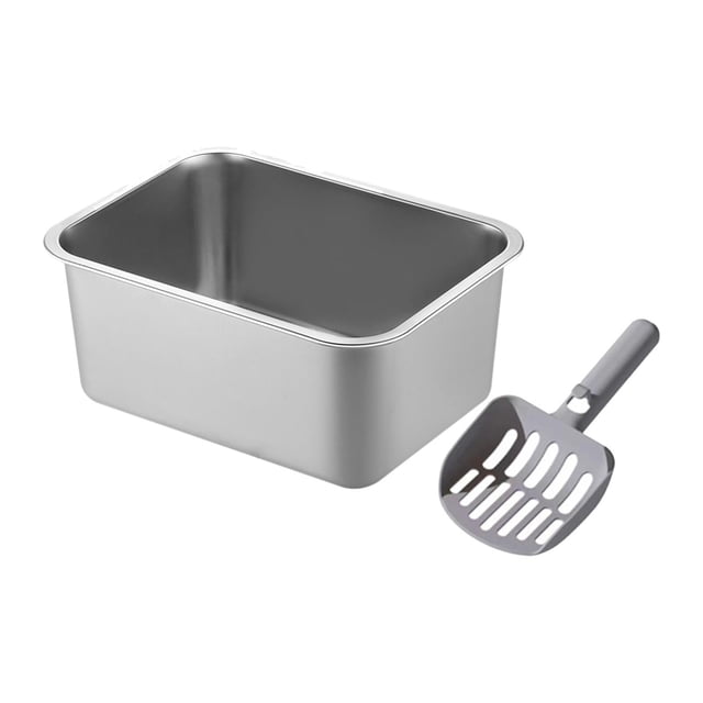 Bandeja de arena para gatos, lavabo para gatos, orinal de acero inoxidable, inodoro, fácil limpieza, bandeja de arena para gatos, orinal para mascotas 45x35x15cm