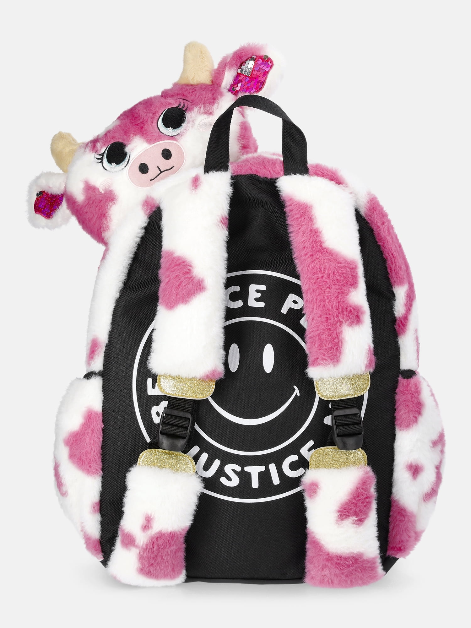 Justice Girl's 17" Ruby The Cow Sequined Plush Critter Backpack, Pink