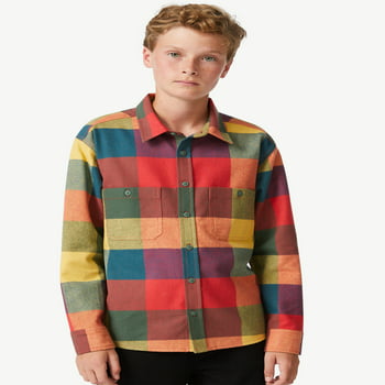 Free Assembly Boys Long Sleeve Flannel Shirt, Sizes 4-18