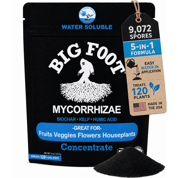 Big Foot Mycorrhizae for Plants, Potted Plants and Gardens - Concentrate Fully Dissolves in Water, Year Round Organic Fertilizer for Root Growth and Healthy Soil - 4 Ounces of Mycorrhizal Inoculant
