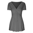 thumbnail image 4 of USSUMA Tops for Women Trendy Women's Casual V-neck Bow Sexy Short-sleeved T-shirt Top lounging Tax Free Weekend Gray Polyester M, 4 of 5