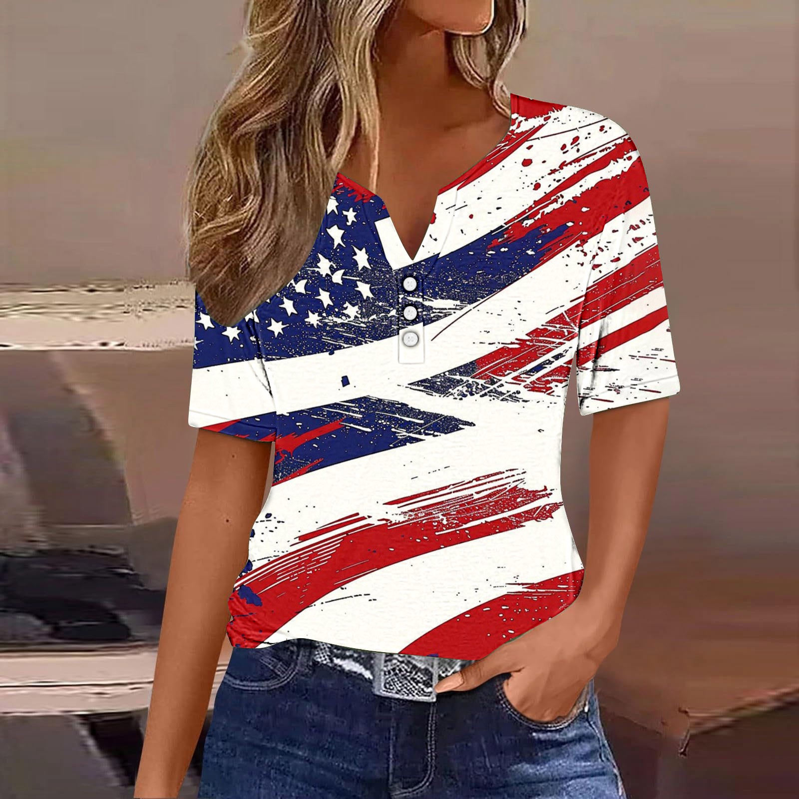 Or Patriotic Shirts for Women Short Sleeve 4Th of July Tops V Neck American Flag Shirt Star Striped Graphic Blouse Usa T Shirt Womens Clothing