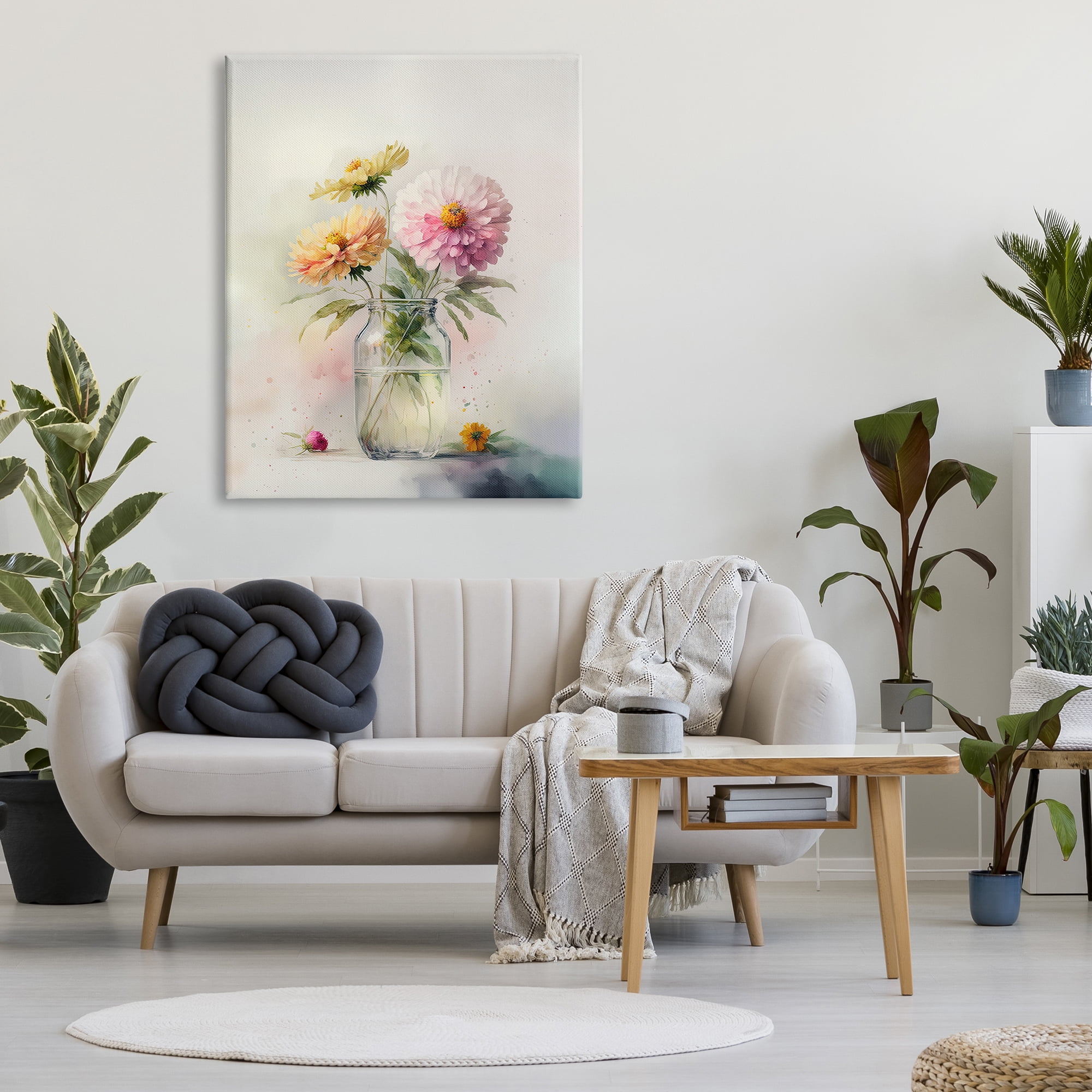 Stupell Industries Pink & Yellow Dahlias Botanical & Floral Painting Gallery Wrapped Canvas Art Print Wall Art, 36 x 48