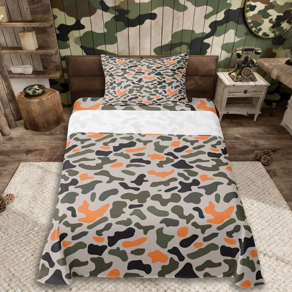 Erosebridal Abstract Camouflage Twin Sheet Sets 3pcs For Boys Girls,Geometric Camo Bedding For Teens