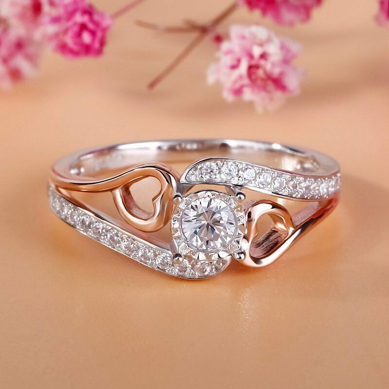 HeartsAndYou 3.5ct Round Cut Moissanite Heart Swirl Proposal Engagement Ring for Women 18k Dual Gold over Silver