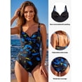 thumbnail image 3 of RELLECIGA Women's Plus Size Twist Front One Piece Swimsuit for Lady Ruched Tummy Control One Piece Bathing Suits for Women Feather Print Size XXL, 3 of 12