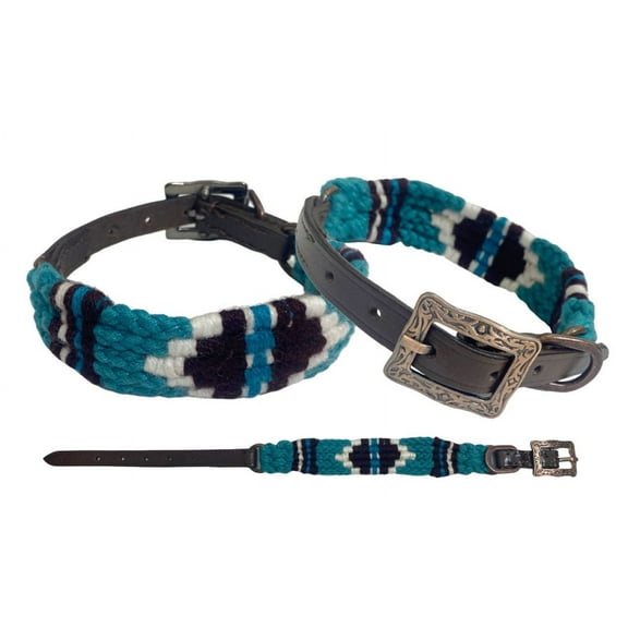 Showman Couture Teal & White Corded Leather Dog Collar (Small)