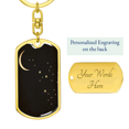 thumbnail image 3 of Celestial Moon & Stars Stainless Steel or 18k Gold Premium Swivel Dog Tag Keychain, 3 of 8