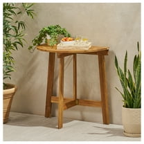 Wood Bistro Table, Half-Round Folding Outdoor Patio Table, Natural Finish, 30.75"W x 18"D