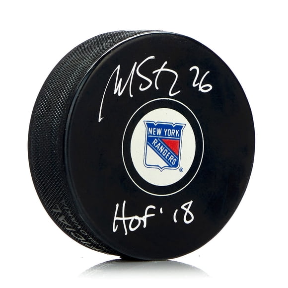 Rondelle de Hockey des New York Rangers Signée par Martin St Louis avec Note HOF