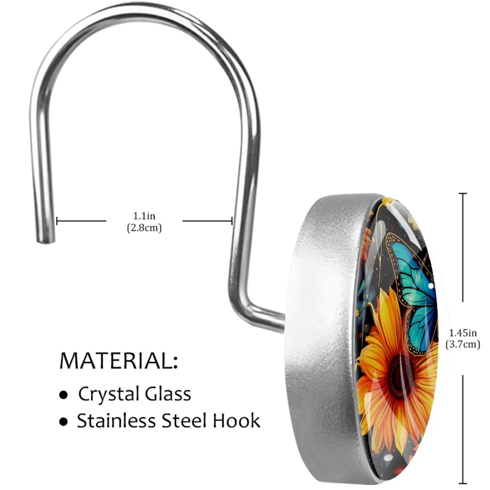 HemaKayy 12 Pcs Decorative Shower Curtain Hooks - Stainless Steel Rings for Bathroom Décor - Easy Glide & Secure Hold - Perfect Decoration for Bathroom Shower Rods - Mysteriou Butterfly