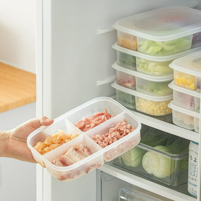 Xihbxyly Las mejores ofertas de hoy Caja de almacenamiento transparente de cuatro compartimentos para refrigerador con tapa.