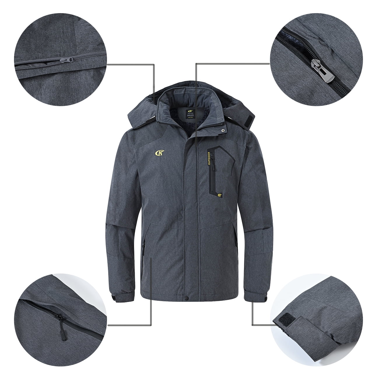 Tyhengta Men's Waterproof Ski Jacket Warm Winter Snow Coat Mountain Windbreaker Hooded Raincoat Cation Darkgray L