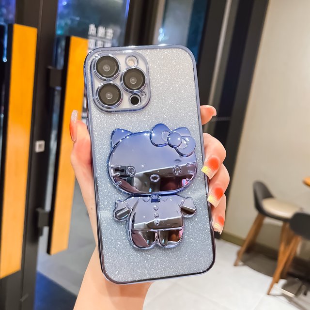 Nuevo gato lindo para iPhone14ProMAX funda de teléfono nuevo espejo de maquillaje de gato galvanizado 14 polvo de flash gradiente todo incluido