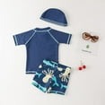 thumbnail image 3 of Kids Boys Chic Cartoon Animals Printed Rash Guard with Hat 3pcs Swimsuit Pool Party Swimwear Beach Bathing Suit (Octopus, 4), 3 of 6