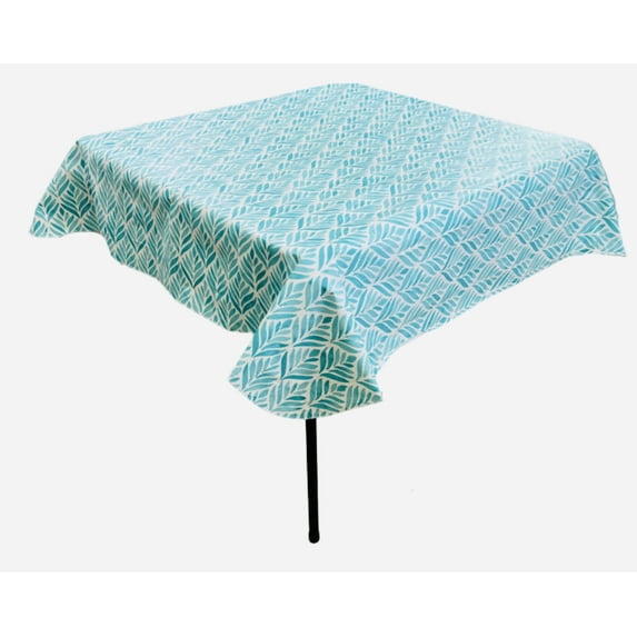 Serafina Home Watercolor Leaves Vinyl Flannel Back Tablecloth Aqua Ocean On White 52" x 52"