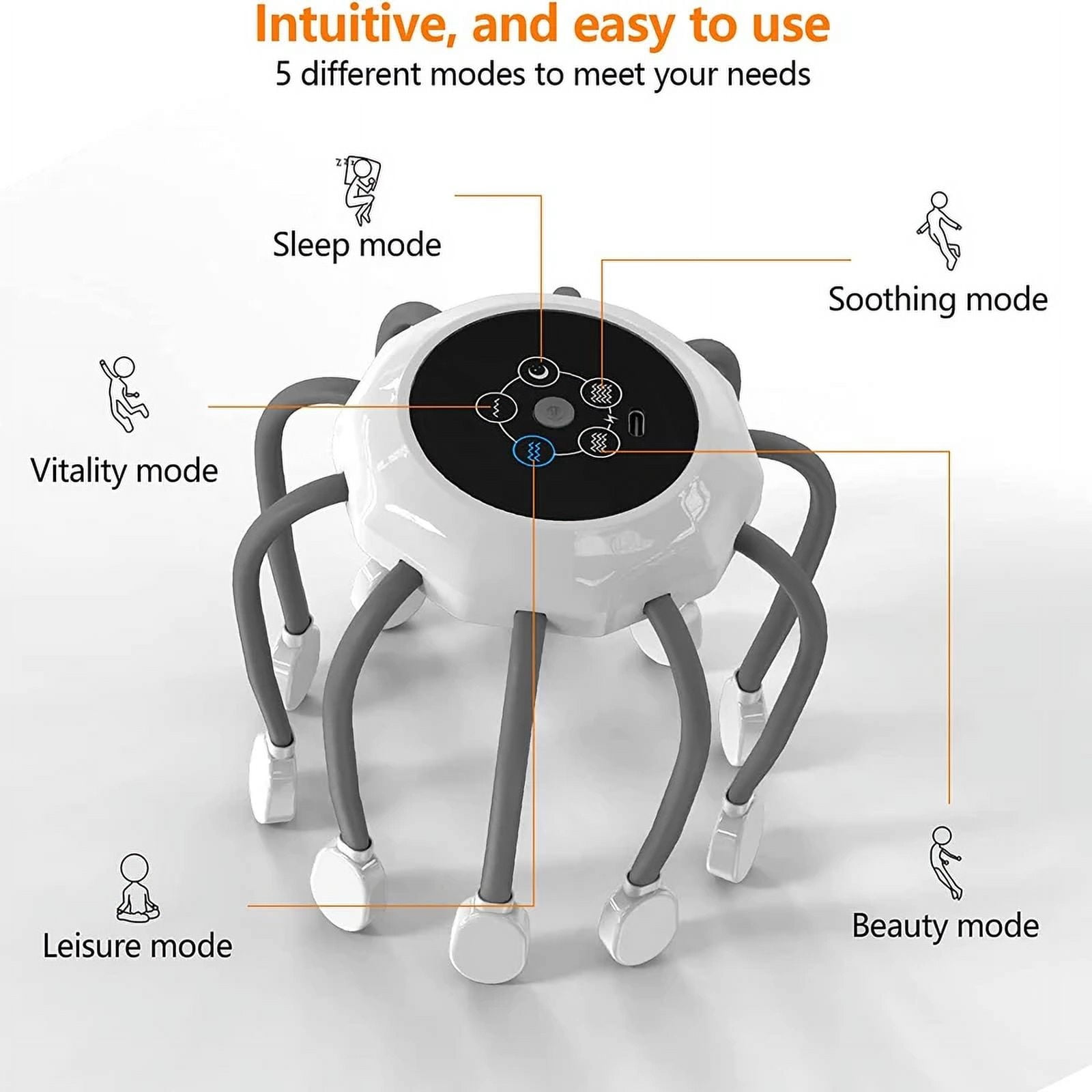 USB Rechargeable Electric Scalp Massager Head Massager Red Light Vibrator Octopus Head Scratcher For Relaxation Stress