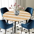 thumbnail image 5 of Elastic Fitted Round Tablecloth, Burnt Orange Striped Waterproof Stretch Table Cover for 55"-60" Tables, Farmhouse Vintage Stripes Washable Outdoor Tablecloths for Patio, Picnic, Camping, 5 of 9