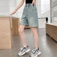 thumbnail image 2 of Tween Girls High Waist Denim Shorts, Casual Baggy Jean Shorts with Faded Wash for Summer, 2 of 4