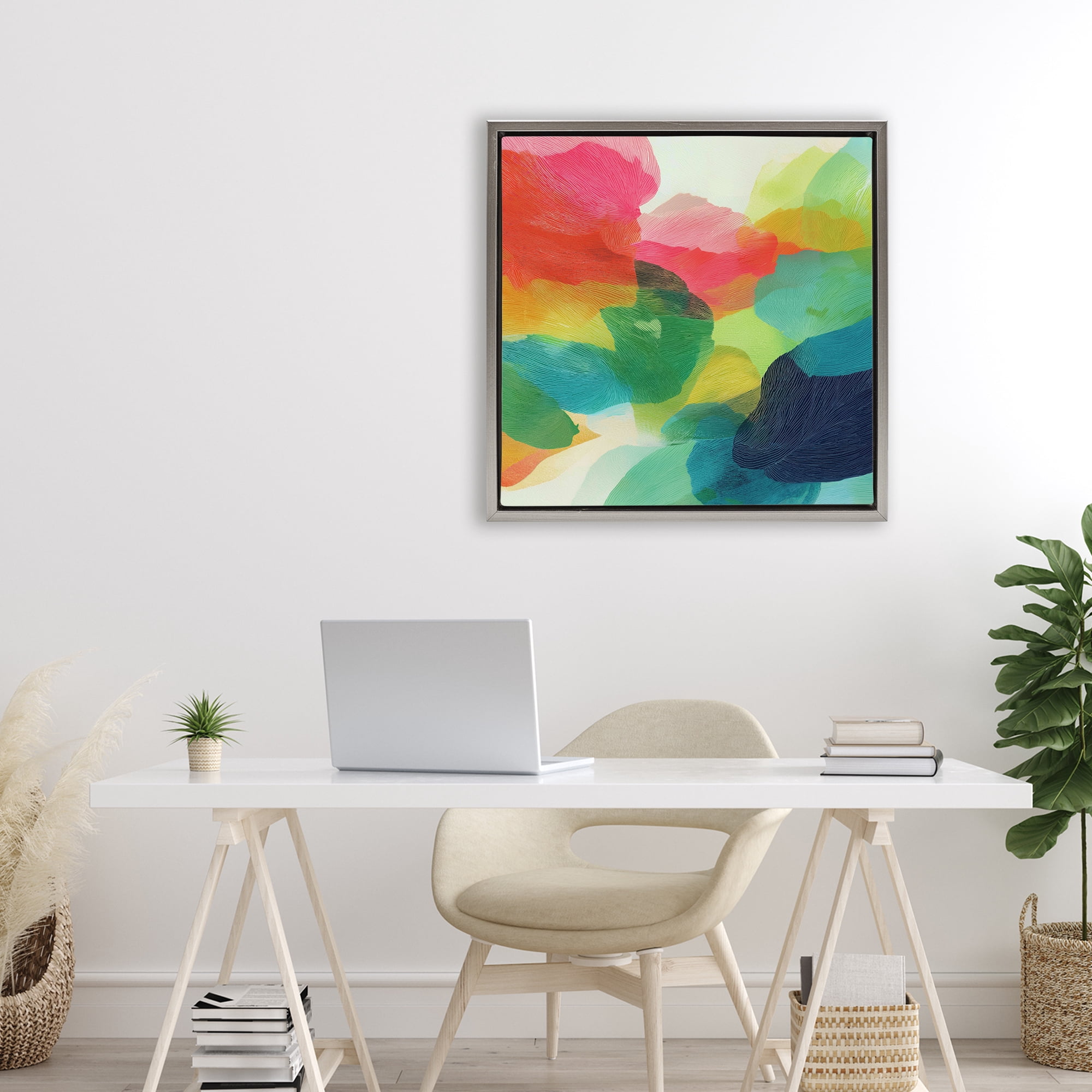 Stupell Industries Vivid Flowing Color Field Gray Framed Floater Canvas Wall Art, design by Chromatic Storm Studio