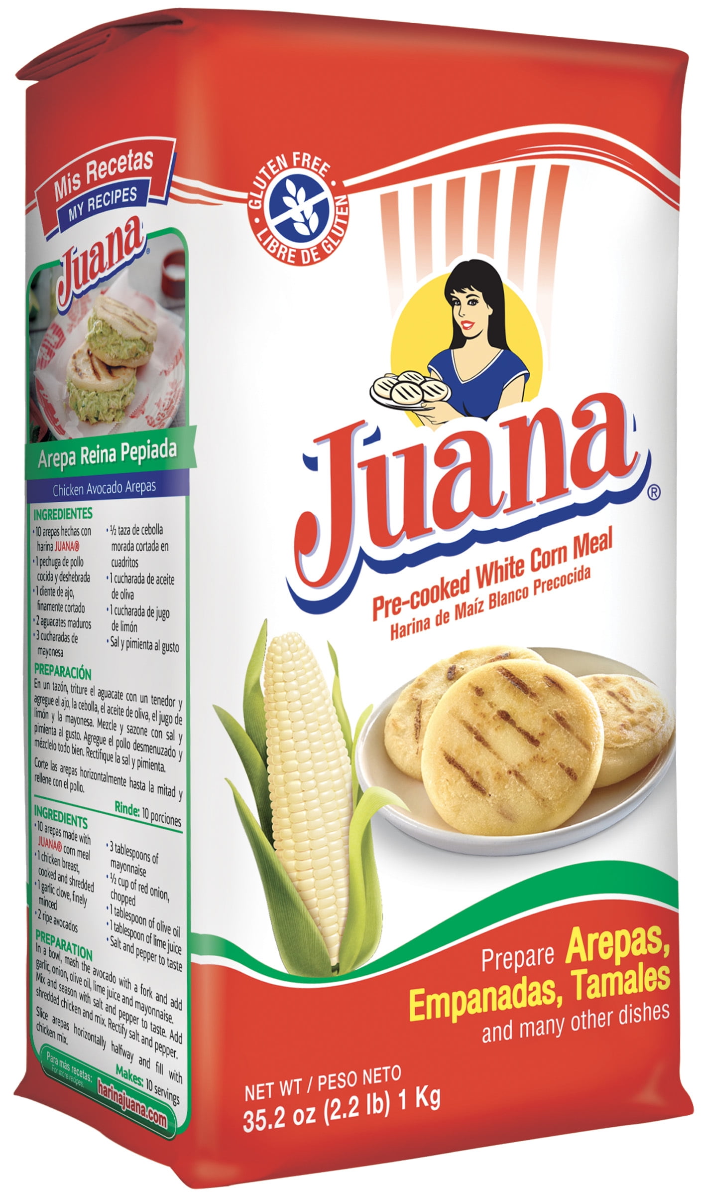 (10 pack) Juana Pre-Cooked White Corn Meal for arepas 2.2 Lb.