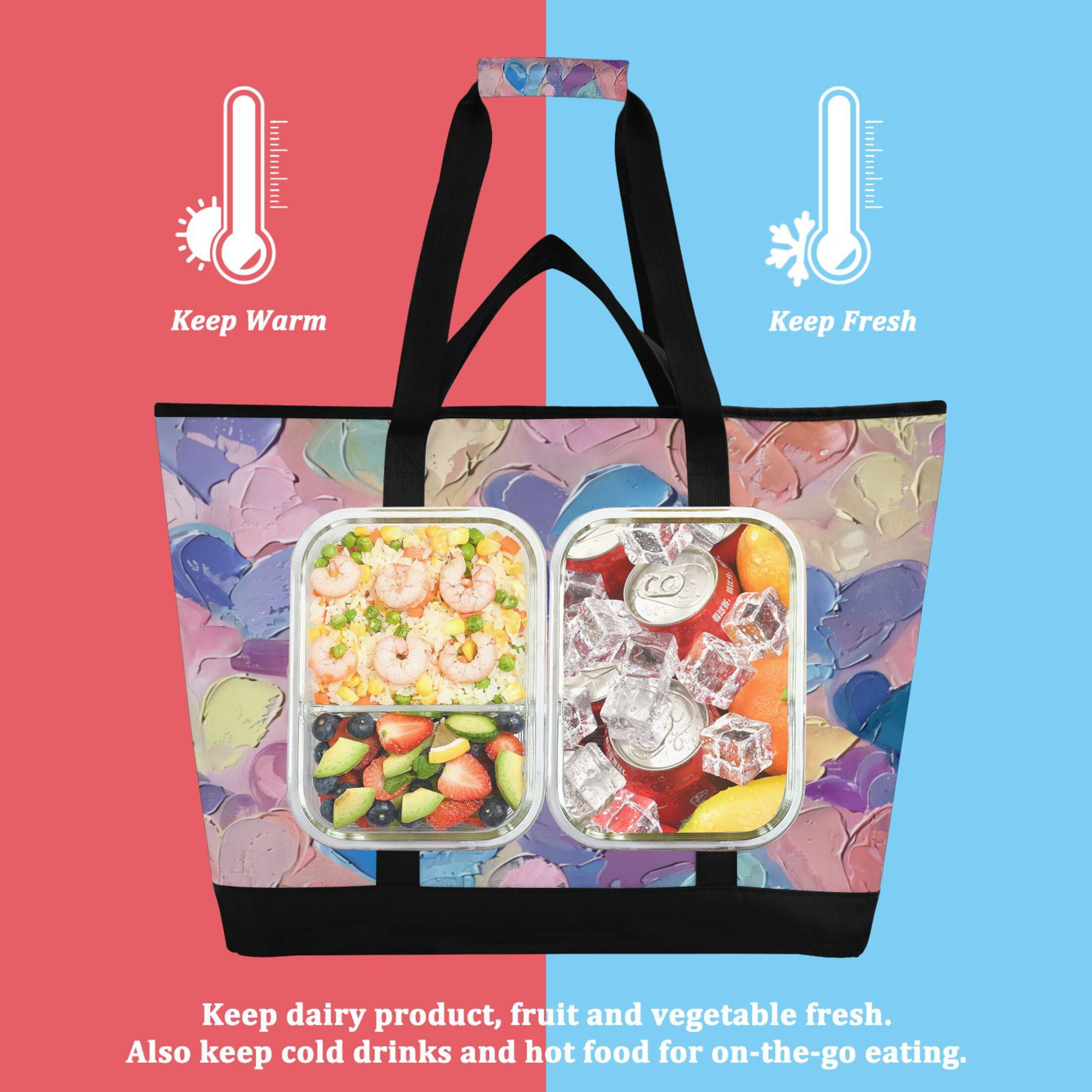Large Hand-held Ice Pack Picnic Bag Insulation and Refrigeration Suitable for Shopping Picnics and Camping Pink Heart