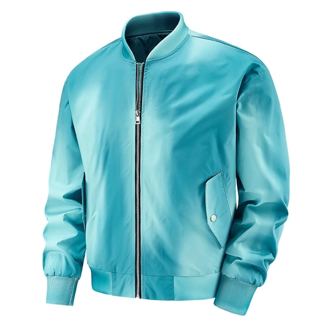 LOVZFMLL Jackets for Men Man Gradation Stand Collar Zipper Pockets Coat