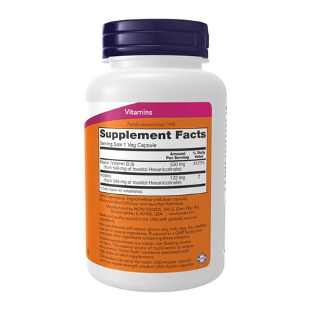 ナウフーズ フラッシュフリー ナイアシン 500mg 90粒 ベジカプセル NOW Foods Flush-Free Niacin Veg Capsules ビタミンB3 B-3 ダブルストレングス