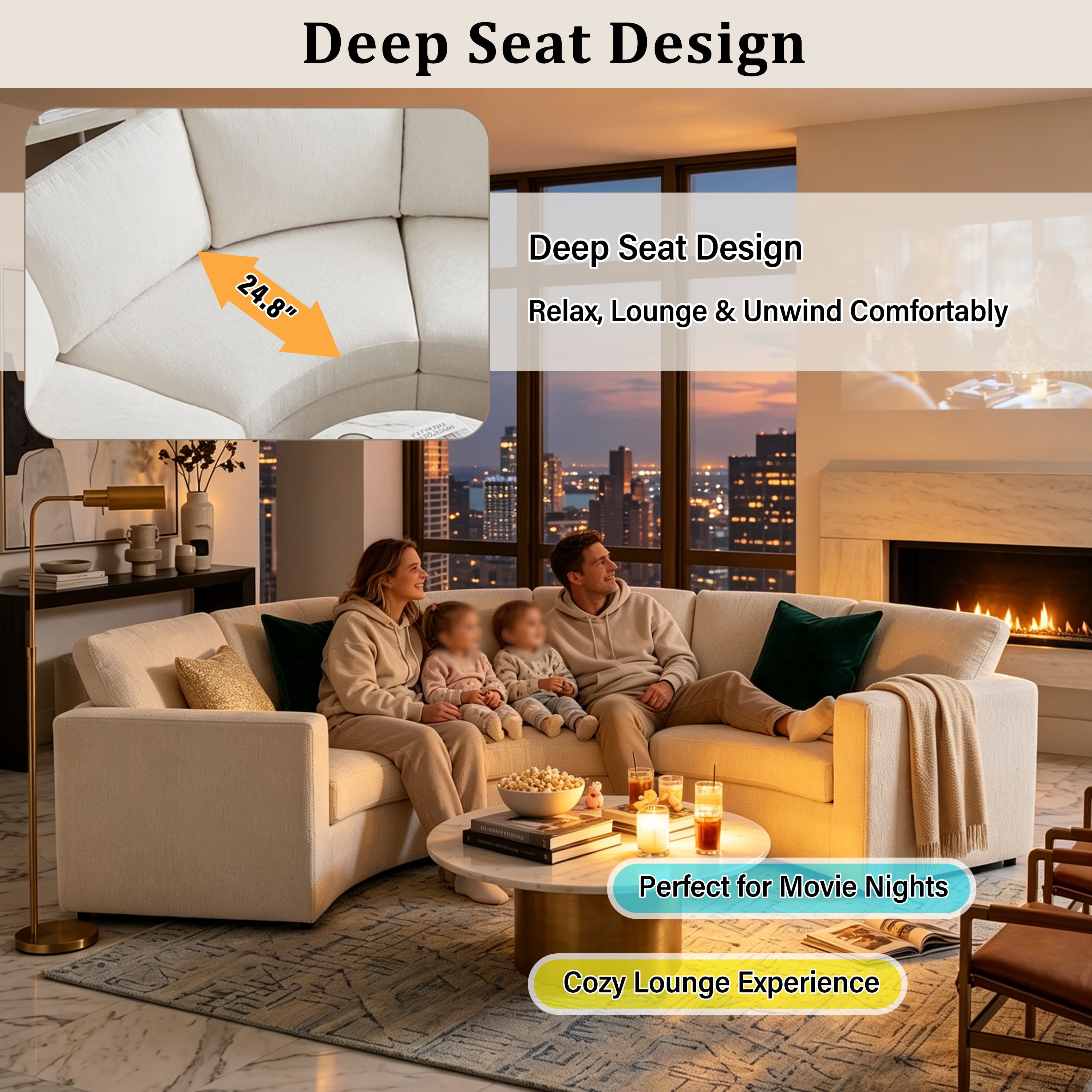 Wakefit 109.4" Curved Modular Sectional Sofa,3 Seat Semi Circular Chenille Couch with Deep Seating,Modern Round Conversation Sofa with Solid Pine Wood Frame for Living Room,Beige
