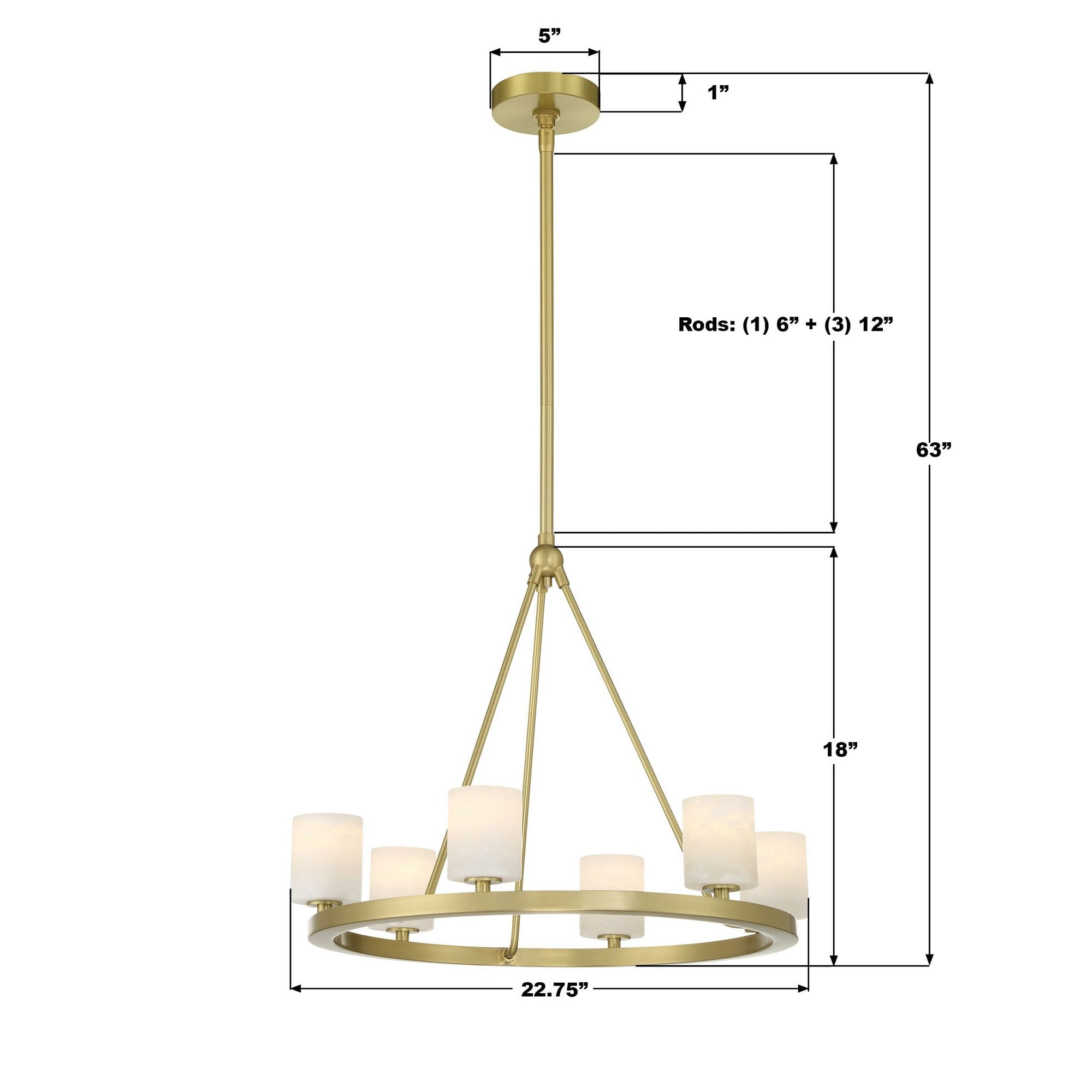 Crystorama Aragon 6 Light Soft Brass Chandelier - 22.75"W x 18"H x 24"D