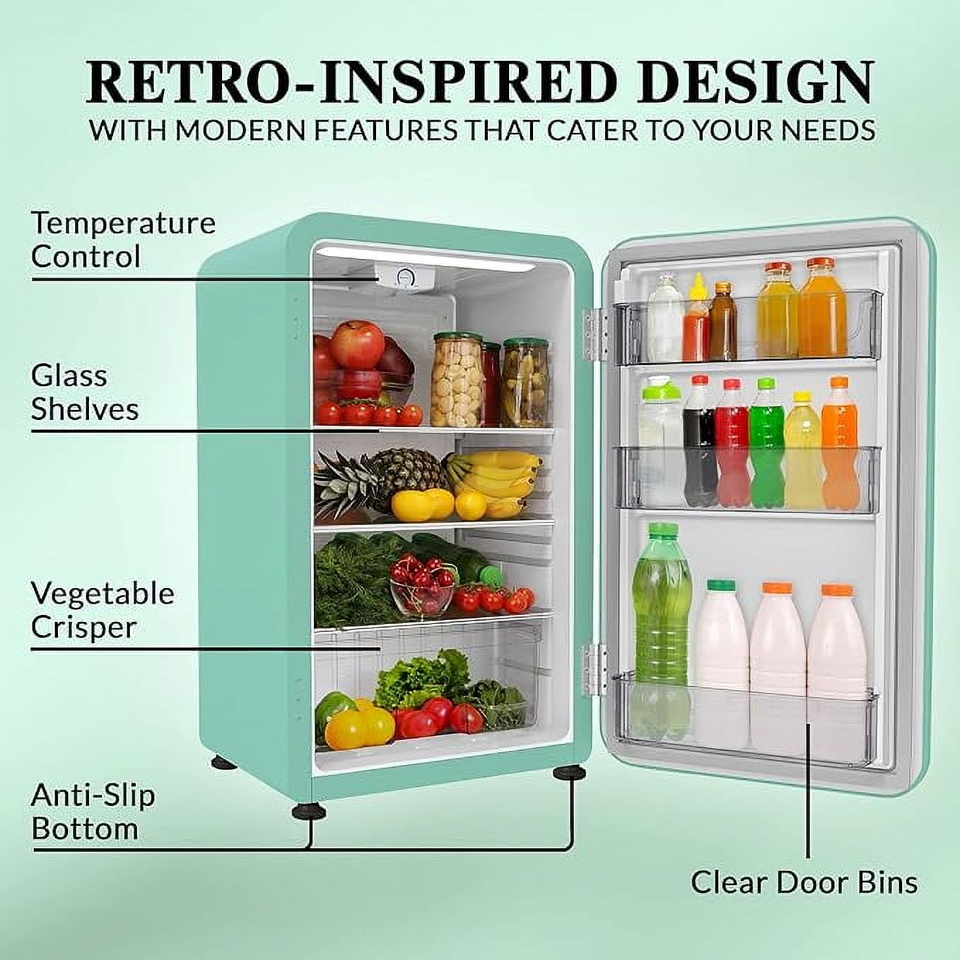 Crosley Classic Series 3.2 Cuft 1-Door Compact Refrigerator, Retro Mint Green