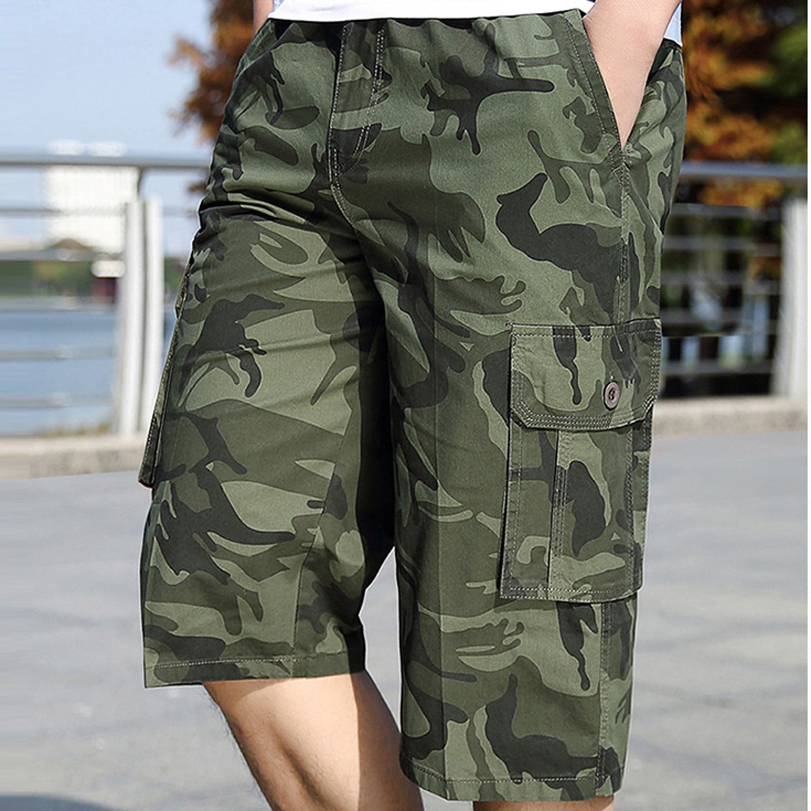 Mens Cargo Shorts Army Camo Stallion Casual Combat Cotton Chino Camouflage Pants 