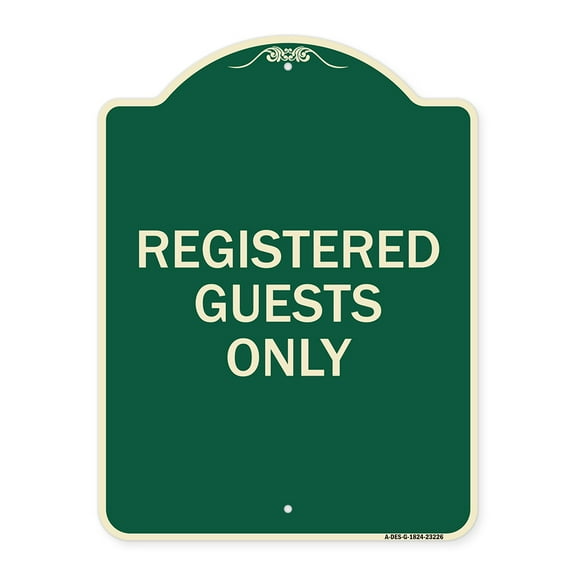 SignMission Designer Series Sign - Registered Guests Only | Green & Tan 18" x 24" Heavy-Gauge Aluminum Architectural Sign | Protect Your Business & Municipality | Made in the USA