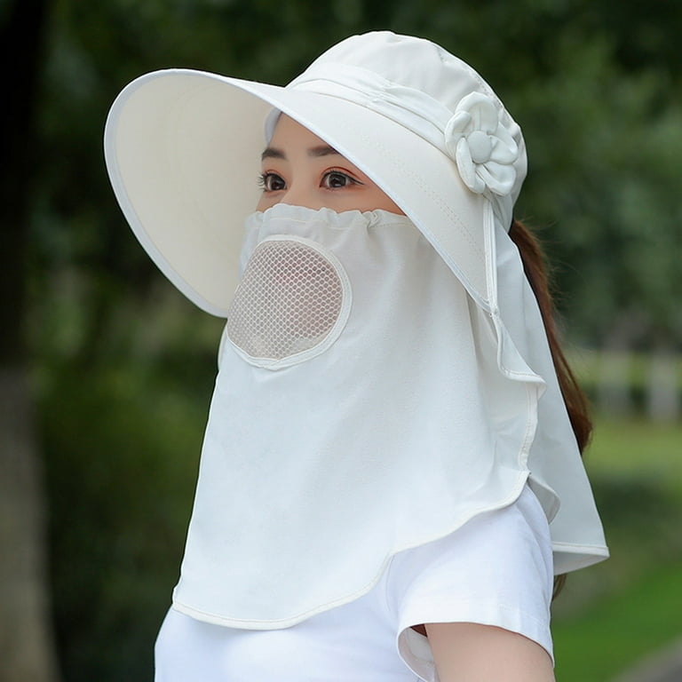 Sun Hat Women Outdoor Sport Fishing Hiking Hat Uv Protection Face Neck Flap  Sun Cap Hat Hats For Women Polyester White