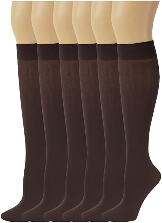 6 Pack) ToBeInStyle Knee High Opaque Nylon Classic Socks
