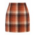 thumbnail image 2 of Womens Wool Plaid Mini Skirt Fall Winter High Waisted Bodycon Pencil Skirt Orange L, 2 of 7