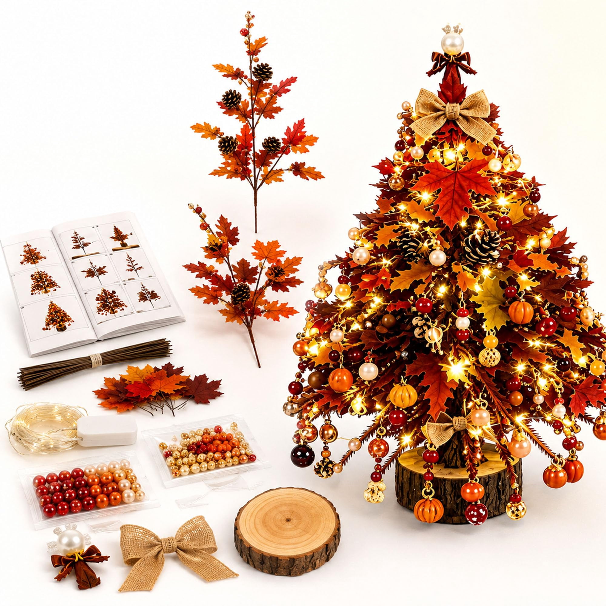 DIY Beaded Christmas Tree Kit with Lights for Adults Tabletop Decor Lighted Tabletop Holiday Craft Set