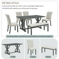 thumbnail image 3 of EUROCO  60"  6-Piece Dining Table Set,Dining Room Set with 1 Table,Unique Table Legs,Bench and  4 Cushioned Chairs,Solid Wood Rectangular Table and Chair Set, Kitchen Table Set, 3 of 8