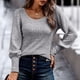 thumbnail image 3 of Mujeres pullover Top costilla de punto linterna manga larga u Masajeadores cuello color puro suéter para las mujeres Otoño Invierno, 3 of 6