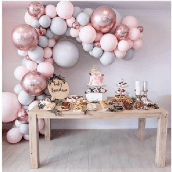 Pink Balloon Garland Arch Kit 167 Pcs, 5 To 18 Inches Thicken Pastel Pink Gray Party Balloons