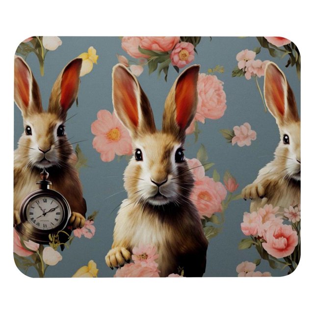 Alfombrilla de escritorio con diseño de conejos y flores rosas, alfombrilla pequeña para ratón, alfombrilla de goma para escritorio, alfombrilla para teclado, alfombrilla para ratón para el