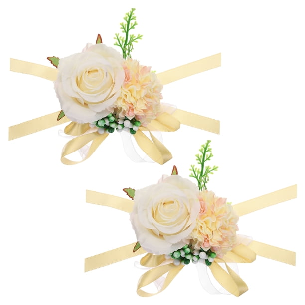 Uxcell Corsage Artificial de Muñeca Flor Corsage para Prom Accesorio de Fiesta de Boda Champagne 2Pack