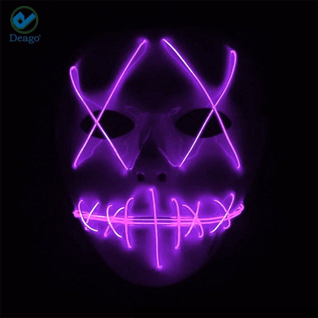 Halloween Scary Mask EL Wire LED Light Up Cosplay Costume Mask The Purge Movie 