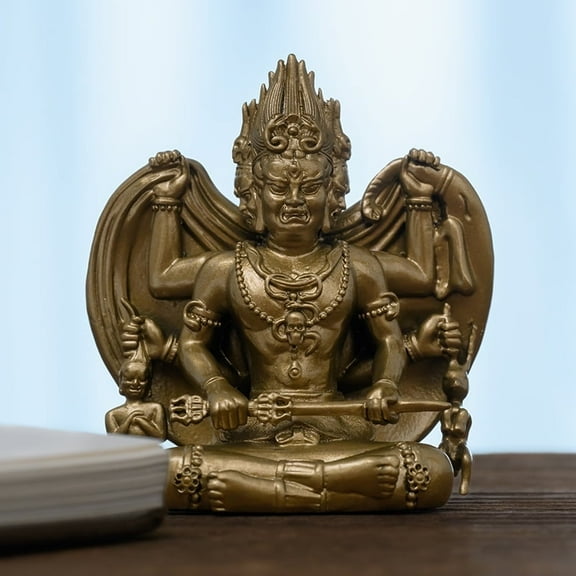 Handcrafted Three-Faced Mahakala Buddha Statue Vintage Brass 2.72in Protection & Power Unique Gift for Altar