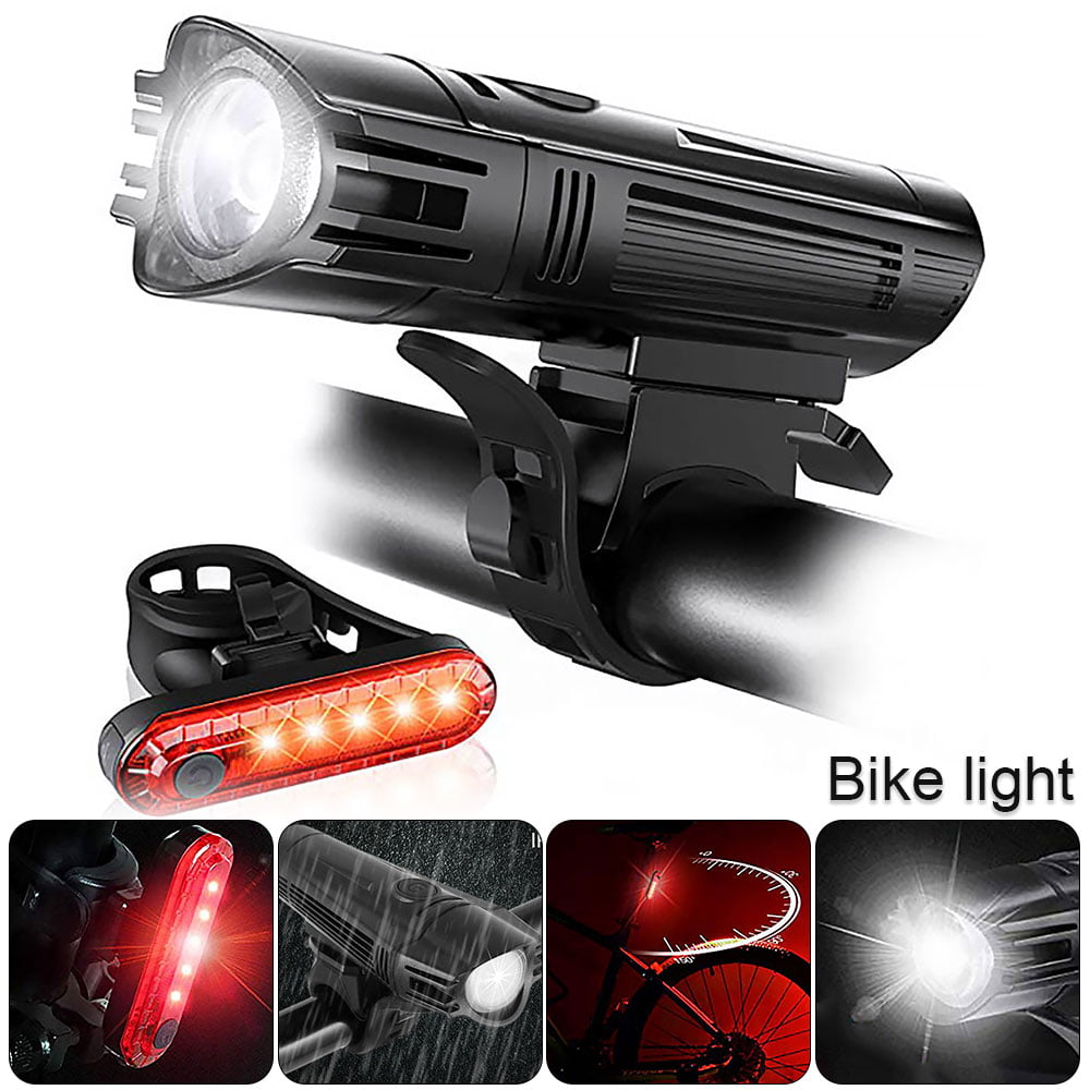 3LED USB Rechargeable Bike Lights Set Headlight Taillight Caution Bicycle Light 