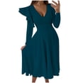 thumbnail image 1 of Otoño e invierno mujeres sexy cuello en V sólido adelgazante manga larga volante dibujar vestido de fiesta Fridja  NMB3323, 1 of 8