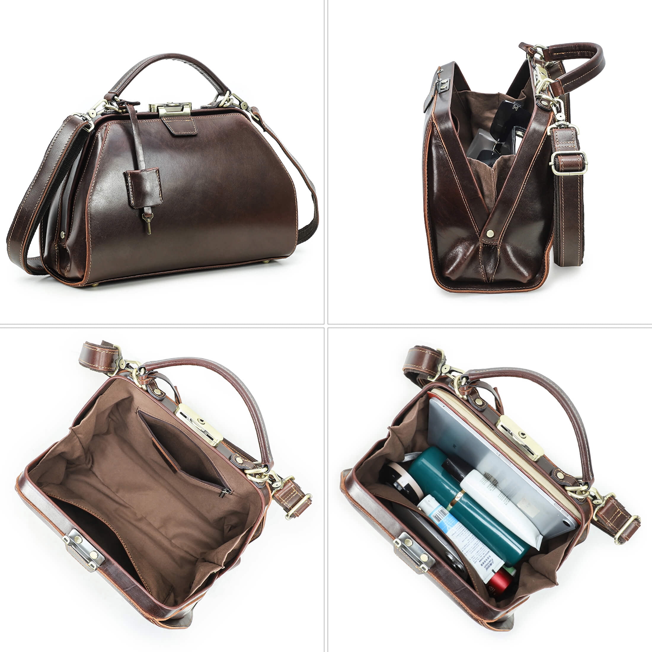 Contact's Full Grain Leather Doctor Bag Purse for Women Vintage Handbag Large Top Handle Satchel Bag (Coffee)